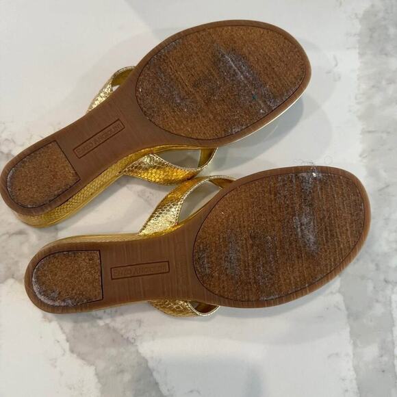 Enzo Angiolini Eanetta Sandals Women's 8 Stacked Wedge Heel Jeweled Beaded Gold - Picture 7 of 10